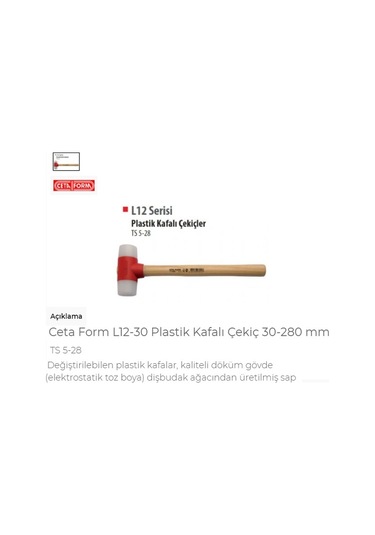 Ceta Form L12-30 Plastik Kafalı Çekiç 30-280 Mm