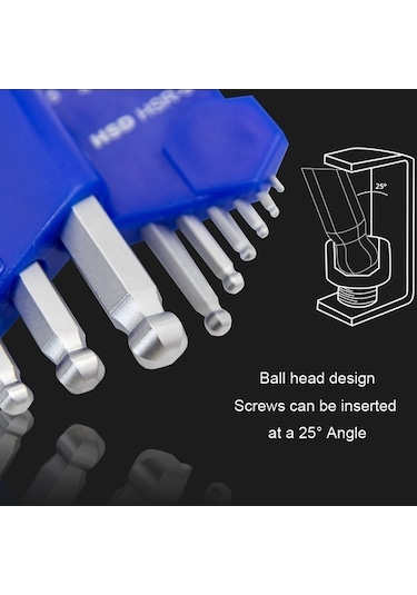 Pazly 7 Adet Hsd Hss-7 Uzun Top Uçlu Altıgen Anahtar Seti, Krom Vanadyum/s2 Çelik, Mekanik/otomobil/elektrikli Araba Bakımı