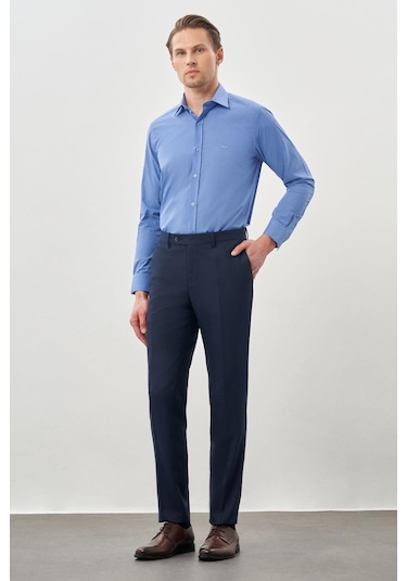 Lacivert Düz Gabardin Esnek Yan Cep Slim Fit Classic Pantolon 1003245209 201 Lacivert