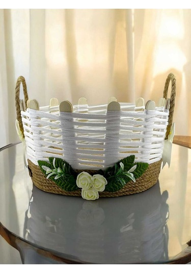 Çok Amaçlı Hasır Sepet Makyaj Organizer Takı Kutusu Banyo Komodin Üstü Düzenleyici Beyaz