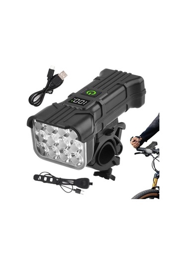 Uiowoo Bisiklet Şarjlı 12 Led Fener Kornalı Lcd Ikaz Lambası Işıldak Zil Su Geçirmez Gidon Siyah