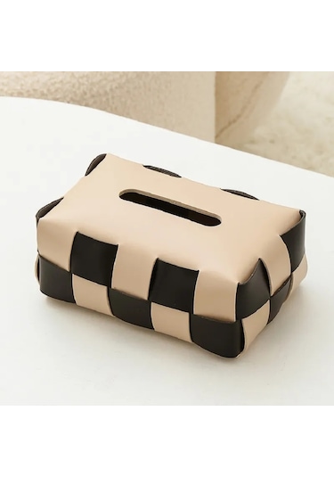 A-siyah Beyaz Dama Tahtası Doku Kutusu Oturma Odası Lüks Masa Emme Kağıt Kutusu Amerikan Tarzı Deri Dokuma Süs Moda Çanta