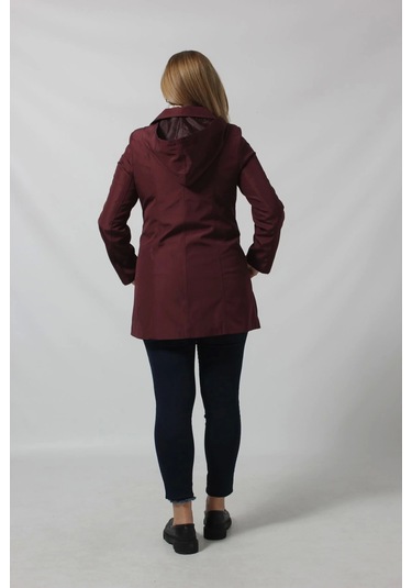 1616 Fermuarlı Cep Detaylı Kapuşonlu Bondit Ceket Mürdüm