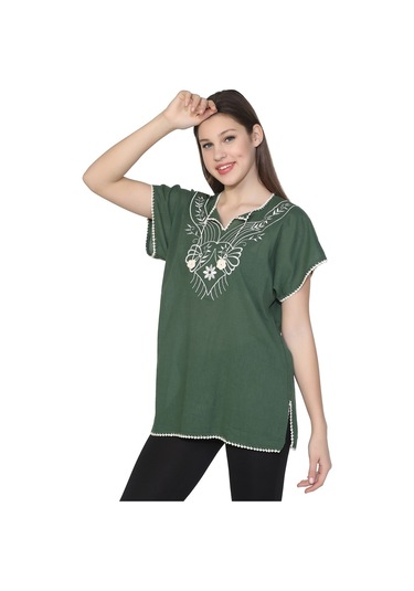 Kısa Kol Şile Bezi Naz Bluz Yeşil