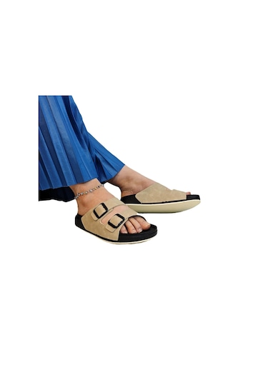 Pierre Cardin 7410 Krem Çift Tokalı Yumuşak Taban Rahat Terlik Krem Beyaz Krem - Beyaz