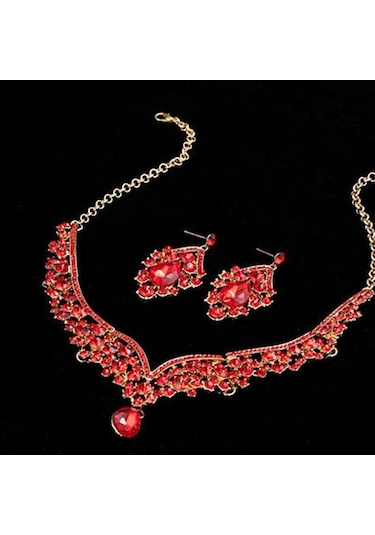 Yeşil 1 Takım Gelin Küpe Kolye Su Damlası Şeklinde Rhinestones Takı Geometrik Ayarlanabilir Takı Seti Düğün İçin Yeşil