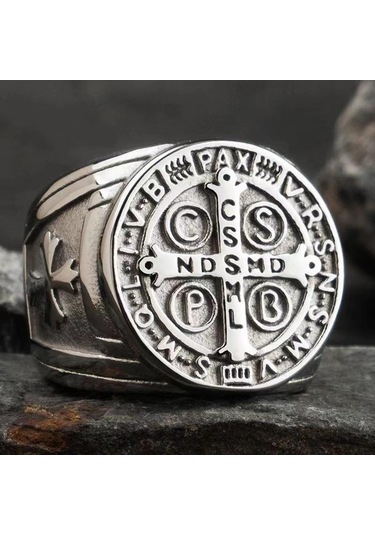 Gümüş Siyah Yüksek Kaliteli Katolik Patron İç İçe Yüzük Erkek Kadın 316l Paslanmaz Çelik Hip Hop Punk Takı Erkek İçin 7
