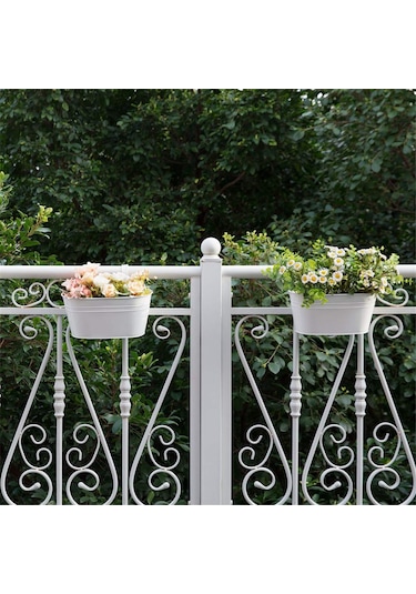 Asılı Çiçek Saksıları, Korkuluk Balkon Bahçe Ev Dekorasyonu İçin Metal Demir Duvar Çiçek Saksıları Beyaz 3 Adet