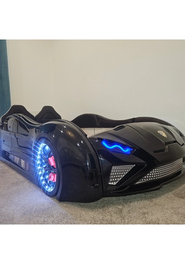 Lambo - Kapıları Açılır Arabalı Yatak - Koltuklu, Siyah Tek Kişilik