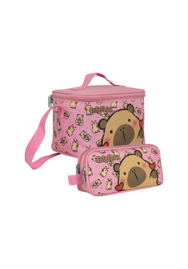 Capybara Kız Çocuk Isı Yalıtımlı Beslenme Çantası Ve Kalem Çantası Seti - Pembe - Setcpb5213 Çok Renkli