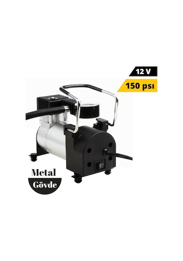 Metal Hava Kompresörü 12 Volt Çelik Gövde