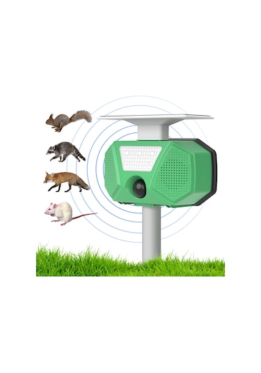 Yaozixa Güneş Enerjili Dış Mekan Sıçan-kuş-gerçek Hayvan V驱赶 Cihazı, Ip66 Su Geçirmez, 110 Pır Sensör, Sesli Alarm, Led Işık, Çıkartılabilir Toprak Çubuğu, Yeşil Batarya Dahil Yeşil