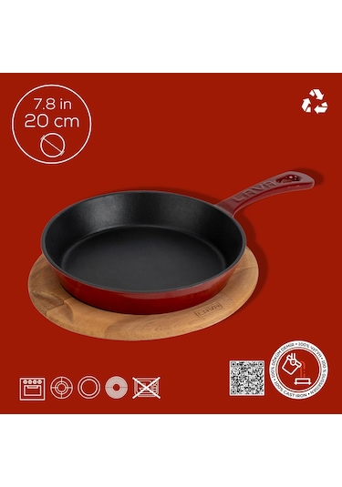 Lava Döküm Yuvarlak Pizza Krep Pankek Tavası Döküm Demir Yekpare Saplı Çap Ø 26cm. Bordo