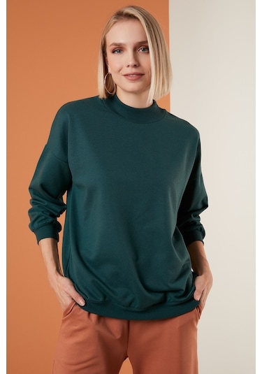 Lela Pamuklu Dik Yaka Basic Örme Bayan Sweat 5863323 Nefti