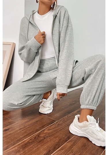 Modagen Kadın Gri Hırka Alt Üst Eşofman Takımı Gri