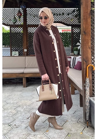 Rabia Şamlı Yakut Angora Triko Kap Kahve Çok Renkli