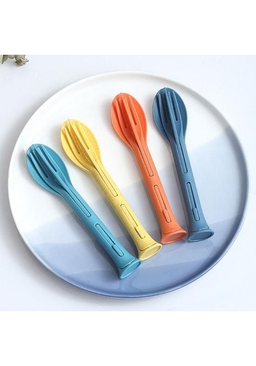 Yeşil 3'ü 1 Arada Seyahat Katlanabilir Çatal Bıçak Takımı Japonya Tarzı Plastik Kesici K Kaşık Öğrenci Yeşil