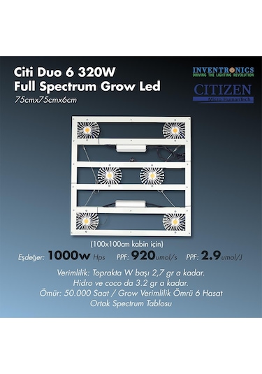 Citi 6 Duo 320w Full Spectrum Grow Led Lamba