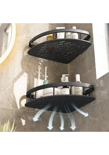 Siyah Hiçbir Matkap Banyo Rafları Duvara Montaj Köşe Duş Raf Şampuan Depolama Raf Tutucular Mutfak Siyah