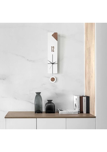 Cajuart Modern Uzun Ahşap Beyaz Düz Çizgili Sarkaçlı Duvar Saati