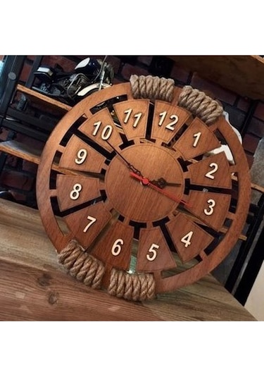 Ümra Lazer Halatlı Duvar Saati Ahşap 40x40 Cm Ceviz