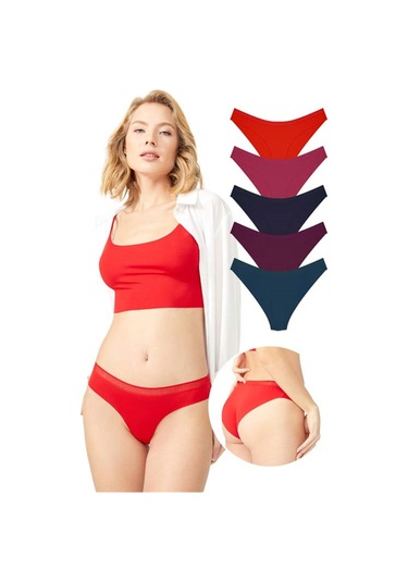 File Lastikli Lazer Kesim Bikini Külot 5'li Paket - 2 Asorti Çok Renkli
