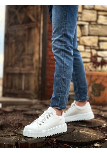 Ba0505 Çengel Bağcıklı Beyaz Renk Yüksek Tabanlı Günlük Ayakkabı Çok Renkli