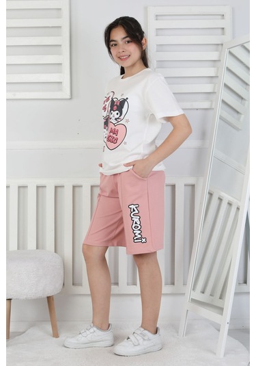 Love Is Kız Çocuk Üst Süprem Alt 2 İp Şort Takım Pudra