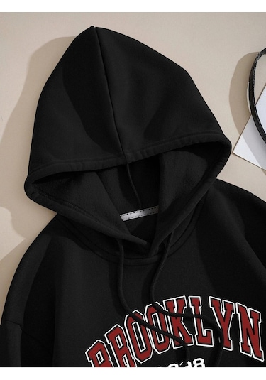 Clayes Brooklyn New York Sweatshirt - Siyah Baskılı Oversize Kapüşonlu Siyah