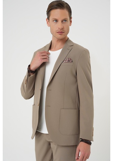 Comfort Fit Mono Yaka Torba Cep Casual Bej Ceket C 707 Bej