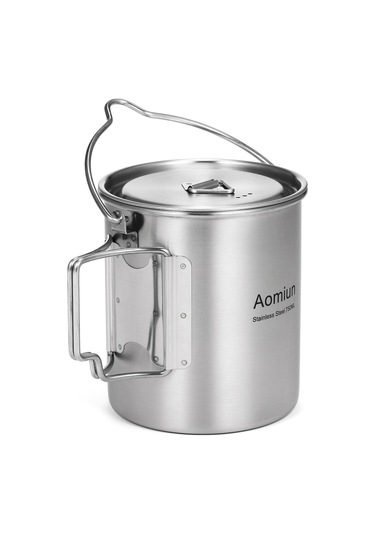 Aomiun 750ml Paslanmaz Çelik Tencere Taşınabilir Su Kupa Bardak Kapaklı Ve Katlanabilir Saplı Dış Mekan Gümüş