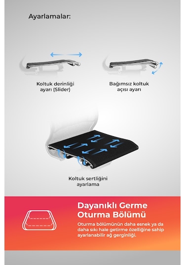 Samurai Ergonomik Koltuk Bel Destekli, Tekerlekli, Krom Ayaklı, Siyah, Fileli Yönetici Koltuğu -5.2.1.49 Çok Renkli