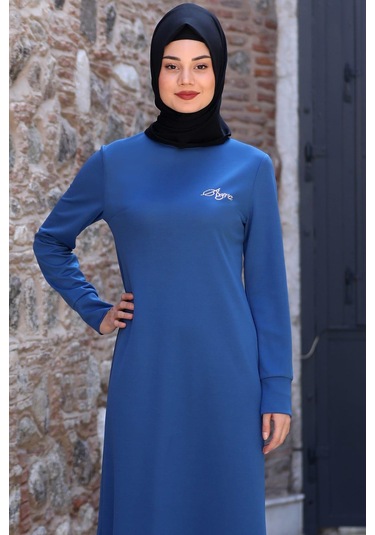 Azra Tesettür Elbise Mavi Mavi