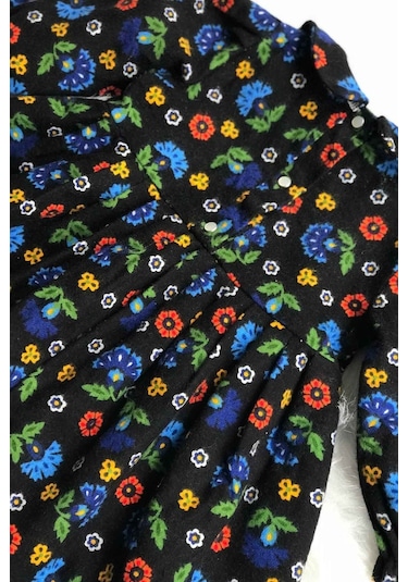 Çiçekli Siyah Kız Çocuk Bebek Pazen Kışlık Elbise 001