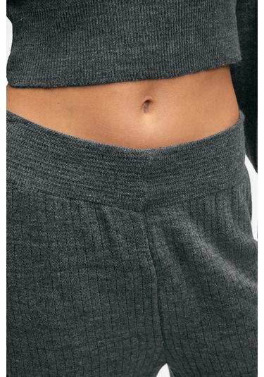 Grımelange Marıposa Kadın Yuvarlak Yaka Çizgi Desenli Crop Geniş Paça Triko Antrasit Alt-üst Takım Antrasit