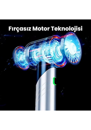 Yeni 16000pa Güçlü Portatif Vakumlu Ve Üflemeli Katlanabilir Araç Içi Süpürge Pro Hl-133 Mavi