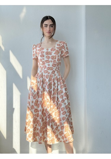 Retrobird Tasarım Matilda Uzun Elbise Kadın Somon-13836 Somon