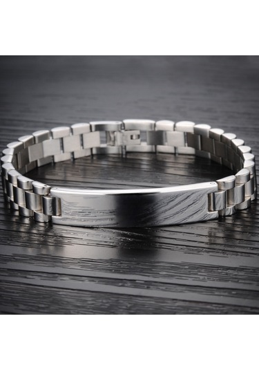 Chavin ea40 316L Çelik Erkek Künye Bileklik 12 MM Gri Gümüş