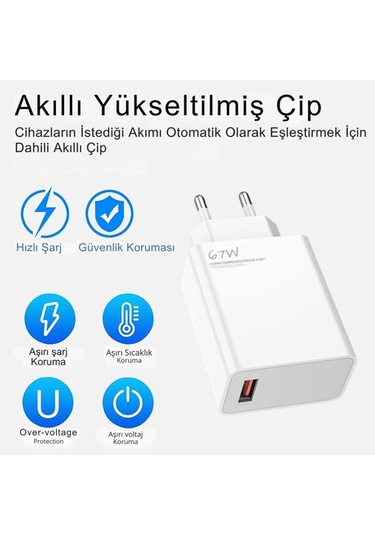 Tonex 67w Usb-a To Type-c Kablolu Şarj Aleti Beyaz