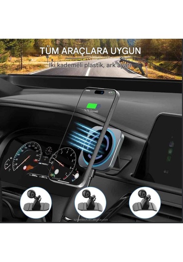Magsafe Güçlü Manyetik 15w Hızlı Şarj Led Işıklı Araç Telefon Tutucu
