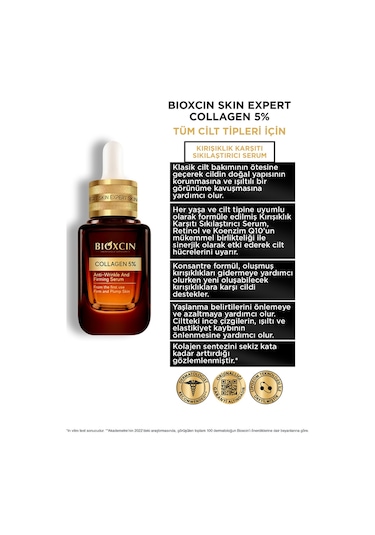 Bioxcin Collagen 5% Kırışıklık Karşıtı Sıkılaştırıcı Serum 30 ml - Koenzim Q10 Retinol