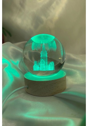 3d Led Işık Gecelambası Cam Küre Çok Renk Günışığı Ahşap Galata Kulesi Gece Lambası 6 Cm