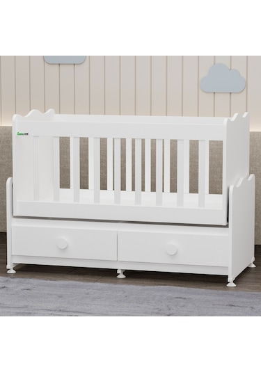 Garaj Home Elegant Mdf Çıtalı Beşik + Şifonyer Uykuseti - Beyaz Beyaz