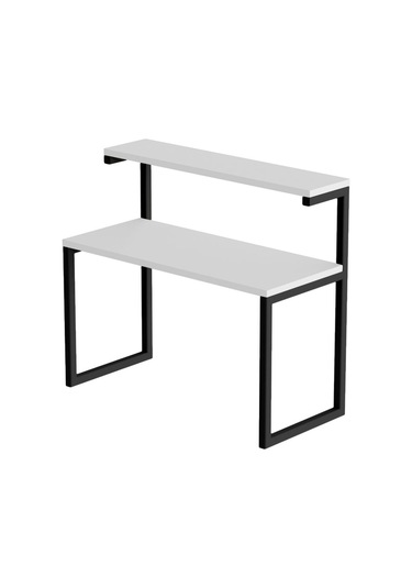 Akik 2 Raflı Metal Çok Amaçlı Mutfak Rafı / Tezgah Üstü Raf Siyah Metal - Beyaz Tabla Beyaz