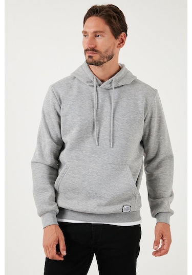 Buratti Regular Fit Kapüşonlu Kanguru Cepli Içi Tüylü Yumuşak Şardonlu Erkek Sweat 5905281 Gri Melanj