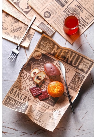 50 Adet Kendinden Desenli Yağlı Kağıt Vintage Gazete Desen Servis