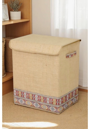 İronika Jüt Garni Detaylı Kutu Dolap İçi Organizer Oyuncak Eşya Çamaşır Saklama Kutusu Düzenleyici Kahverengi