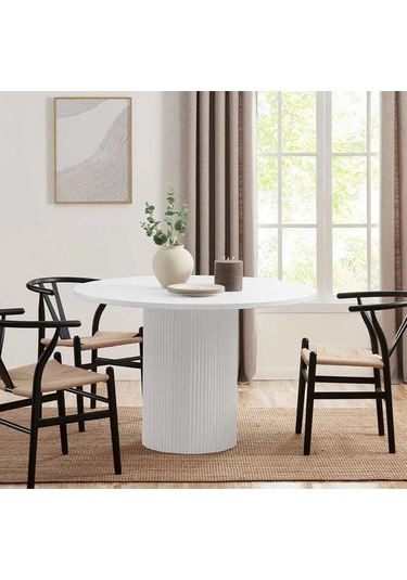 Breeze Yuvarlak Ahşap Bohem Masa 130x130 Beyaz