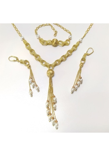 Dorika Toplu Inci Set Takım 14 Ayar Altın