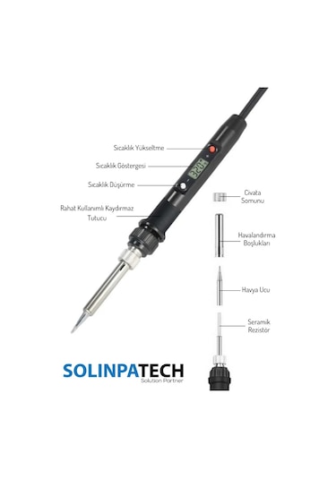 80W LCD Ekranlı Isı Ayarlı Kalem Havya 5 Yedek Uç Lehim Stand  Pompa Cımbız Seti